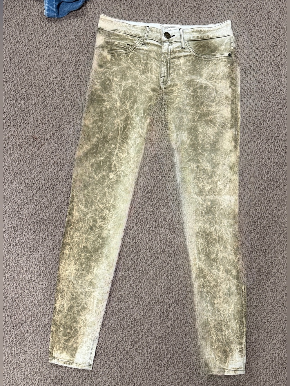 Current/Elliott Olive Acid-Wash Skinny Jeans